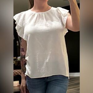 Zenana Women's White Ruffle Sleeve Blouse